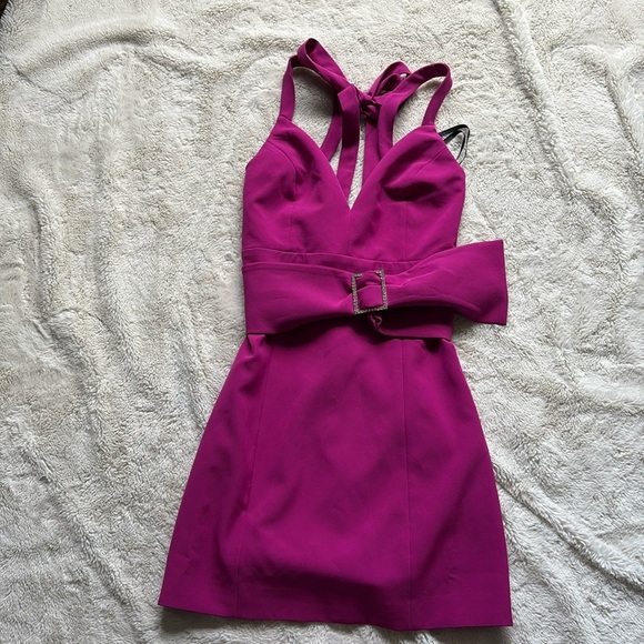 Bebe Magenta Mini Dress with Rhinestone Belt | Size 2 | Statement Party Look - Picture 1 of 8